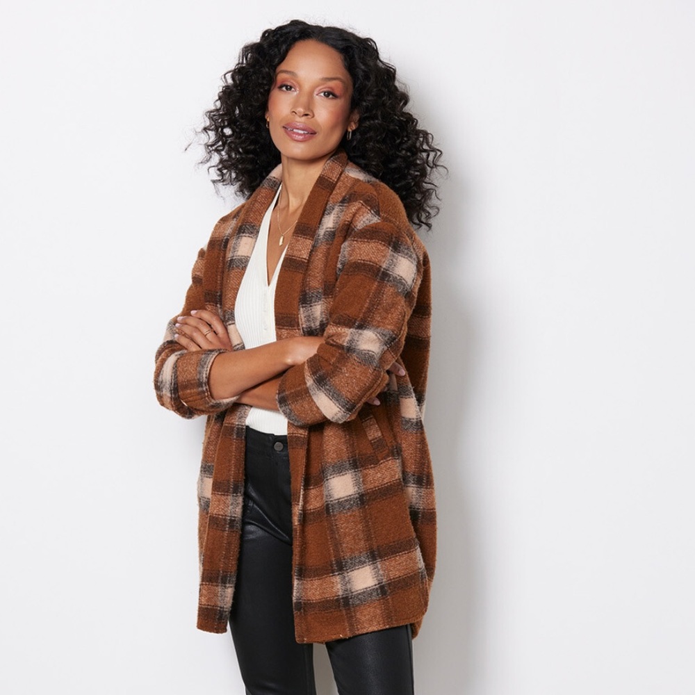 Blank NYC Plaid Cocoon Wanderer Coat size small cozy layering boho transitional
